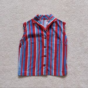 Vintage Blue, White & Red Striped Button Down Tank Top - Small